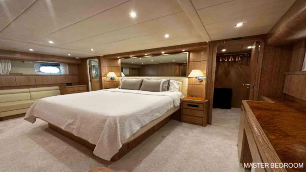 Spacious master cabin of luxury motor yacht Boram