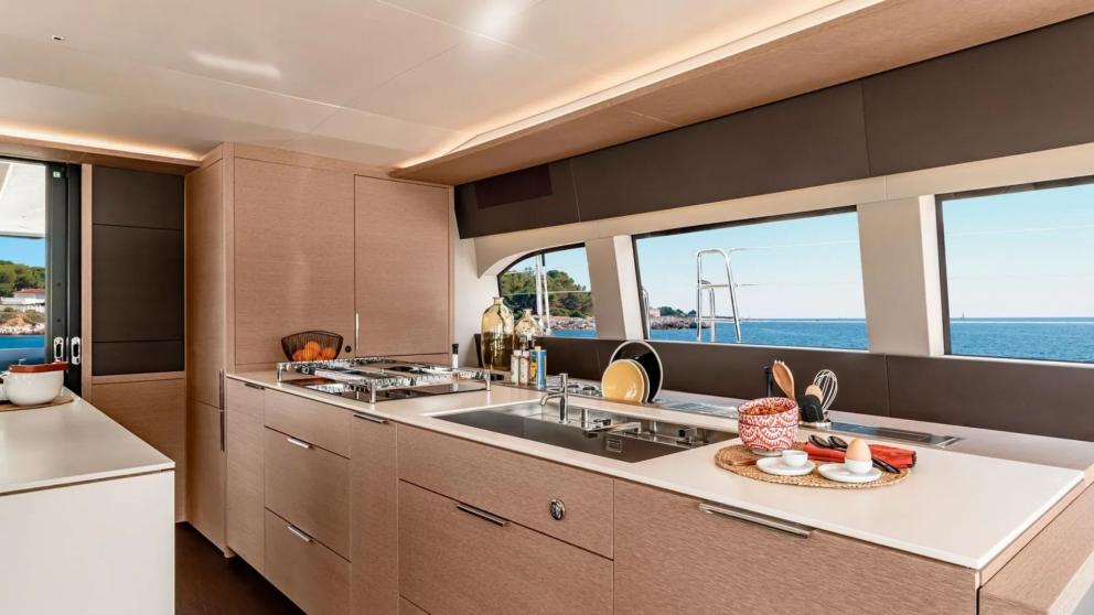 Galley area of the luxury catamaran Amada Mia