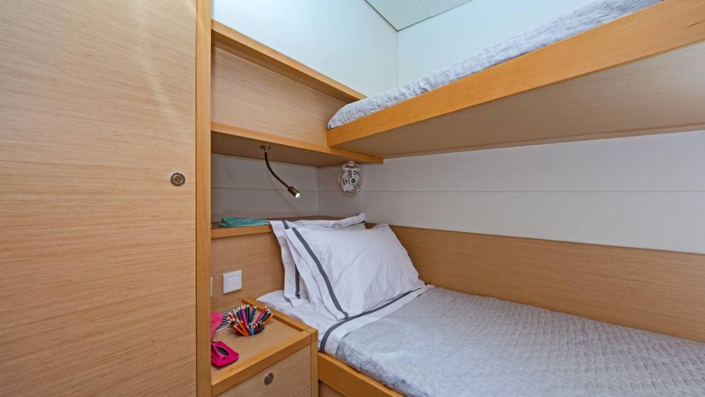 Catamaran Meliti's cabin with bunk beds for two