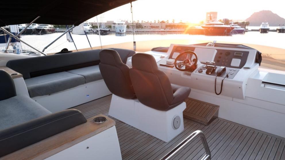 The captain's cabin on the yacht Via. You can see the sunset