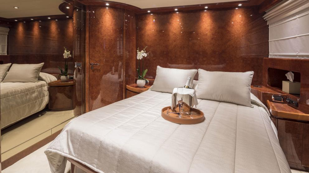 Luxurious VIP cabin with comfortable double bed on the Sole Di Mare in Greece.