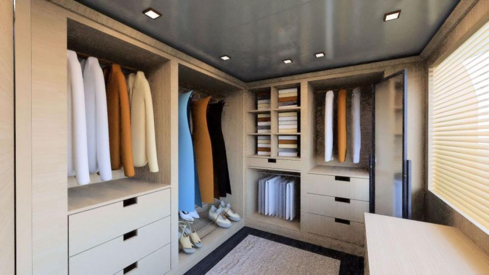 Guest wardrobe room of the luxury motor yacht Princess Melda