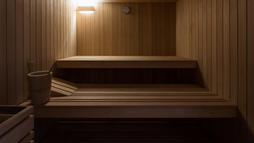 Luxurious sauna on the Opari yacht with wooden benches and a relaxing atmosphere.