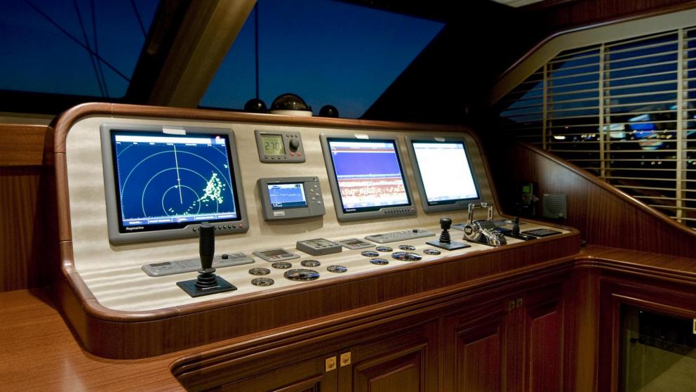 Control panel on the Clear Eyes gulet in the evening