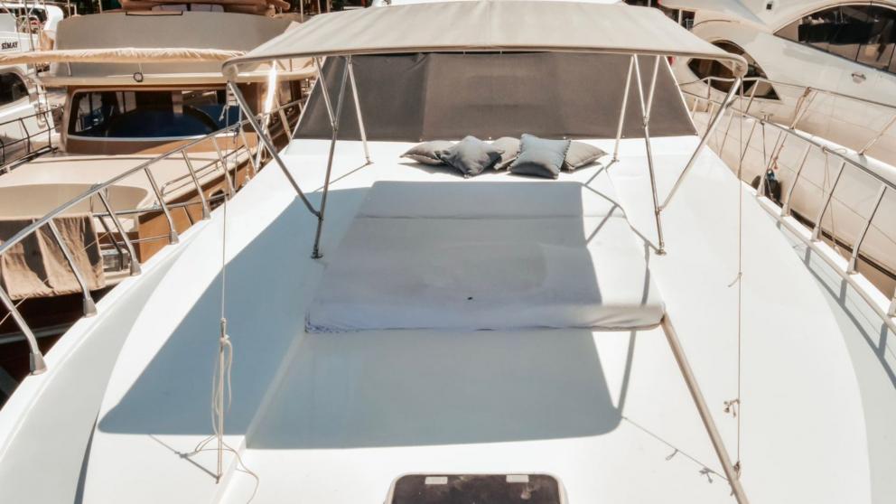 Foredeck sunbathing area of motor yacht My Dream