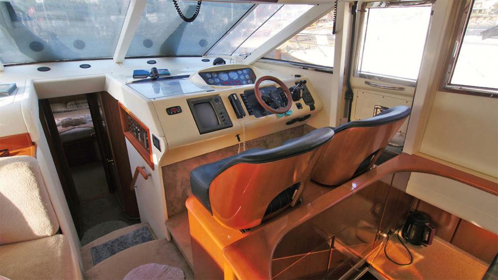 The wheelhouse of the motor yacht Queen Of Angel.