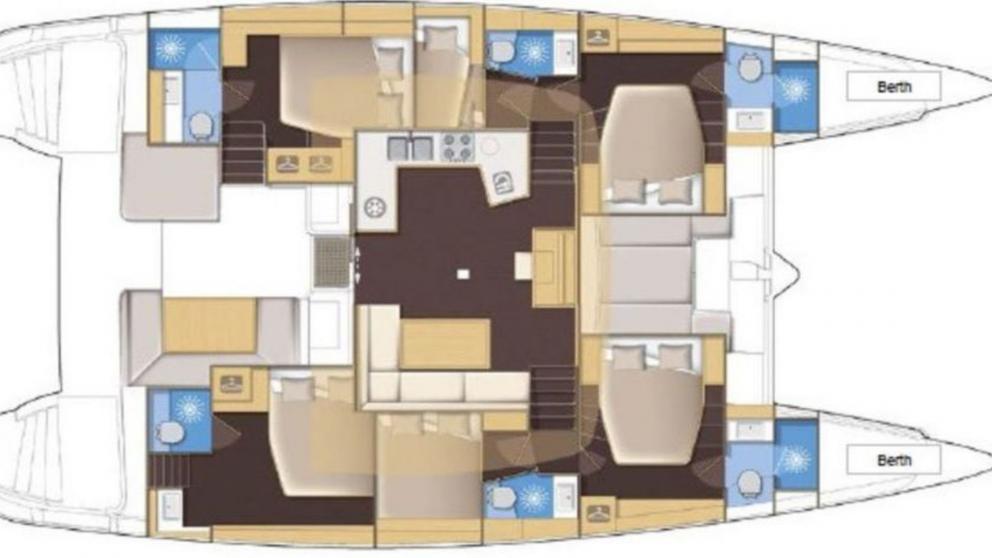 Interior layout of the luxury catamaran Royal Flush