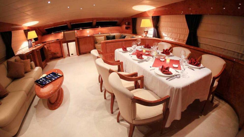 Motor yacht Mina II's saloon dining table