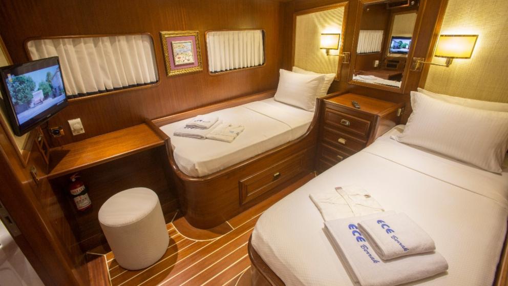 The catamaran's bunk bed offers more sleeping space.