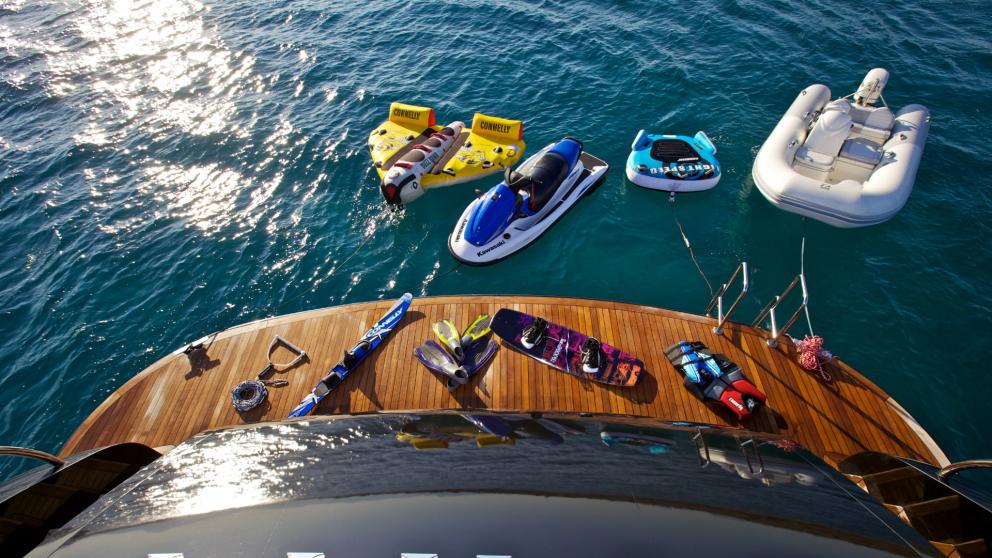 Enjoy various water sports activities aboard the luxurious motor yacht O'Pati.