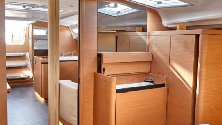 Public rooms on the yacht with ceiling portholes
