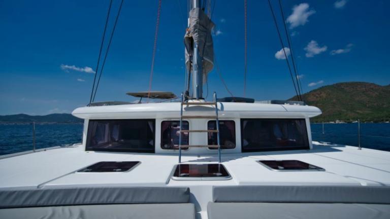 Close-up view of the 4-cabin catamaran Milly