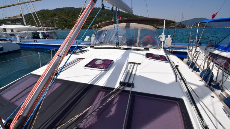 Upper deck of sailing yacht Anja Sophie close-up
