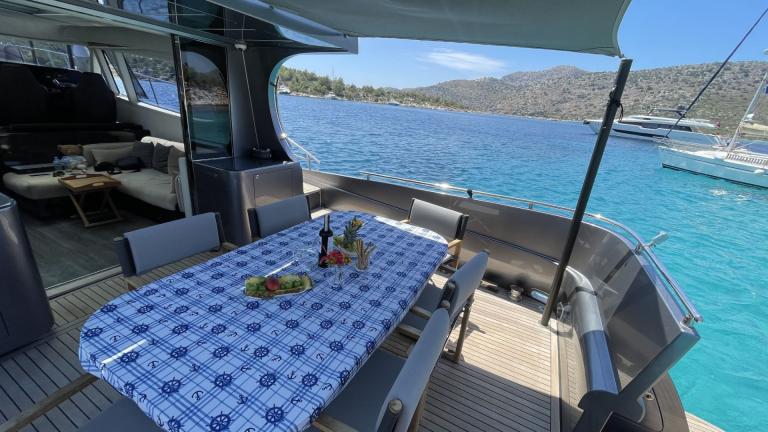 Aft deck seating area 2 on luxury motor yacht Fundamental