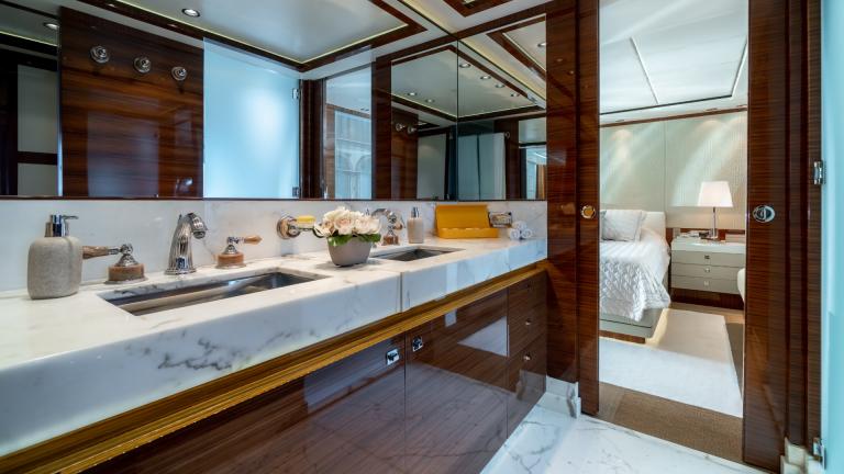 Enjoy the stylish and luxurious bathroom of the motor yacht O'Pati.