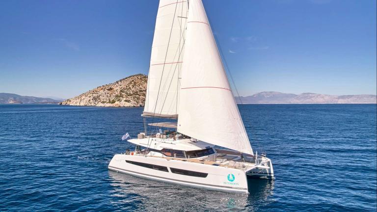 The Sunmoon catamaran offers a delightful sailing experience in the crystal-clear Aegean waters.