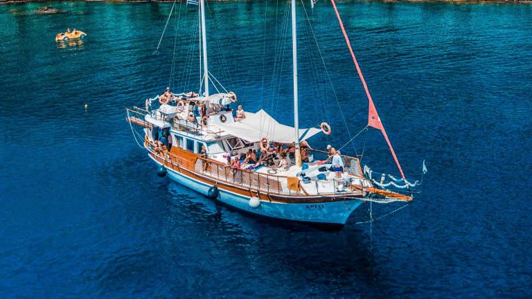 Cruise the Rhodes coast aboard Alexia K gulet. Spacious, relaxing, perfect for daily group tours.