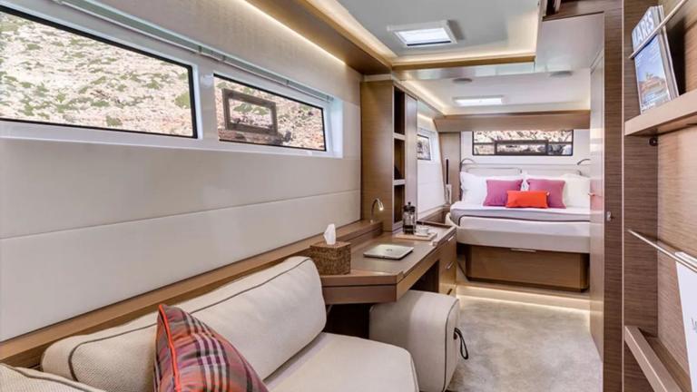 Catamaran Swice's comfortable and luxurious cabin with a view