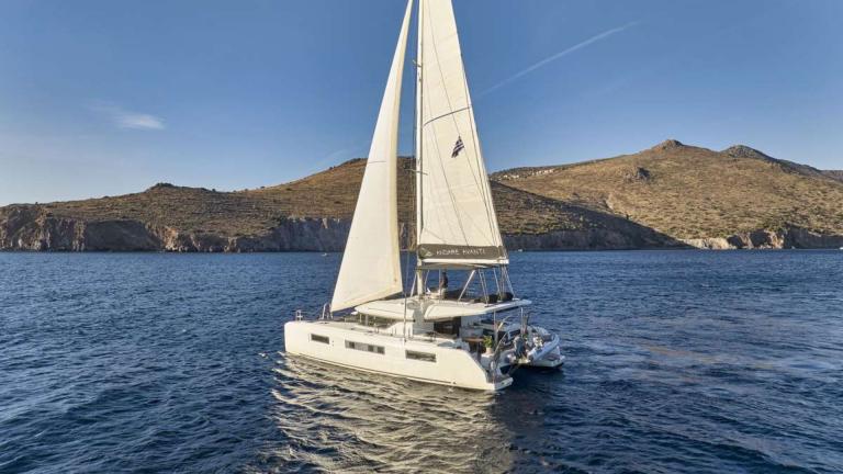 Spacious Andare Avanti sails peacefully near Athens.