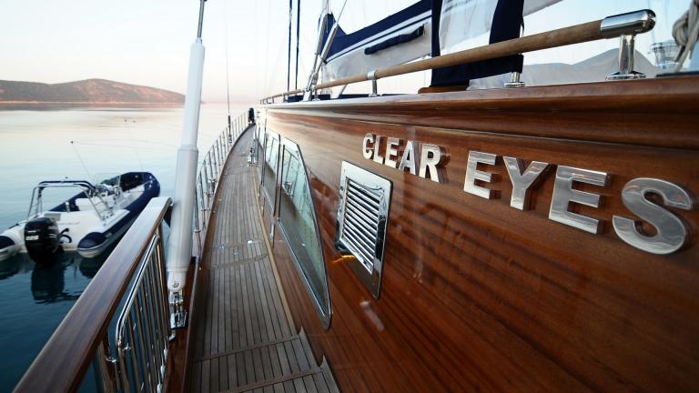 An image of the gulet deck. You can see the name of the yacht