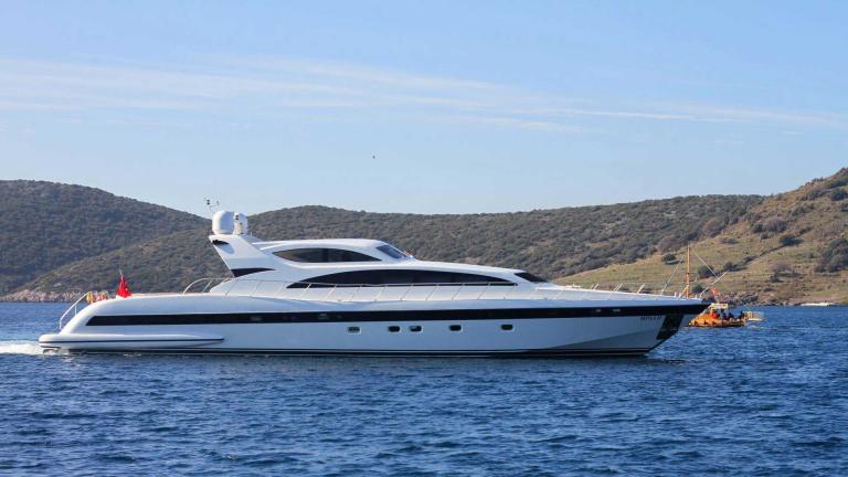 The luxury motor yacht Mina II is underway.