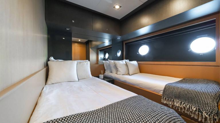 Twin guest cabins of the motor yacht Whatever