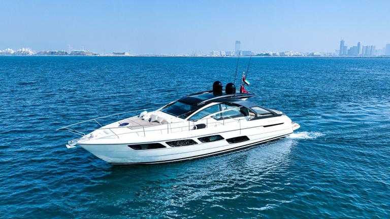 Enjoy the elegance and comfort of luxury yacht rental in Dubai with the exquisite Pershing 5X White.