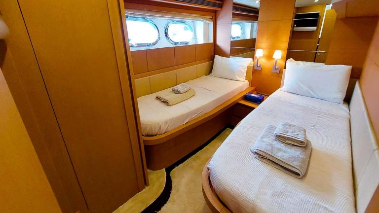 Twin guest cabins of the motor yacht My Way