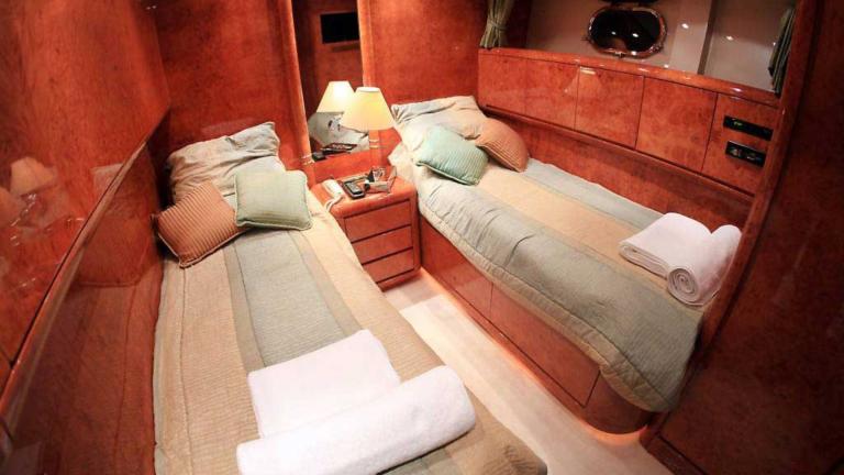 Twin guest cabins of the luxury motor yacht Mina II