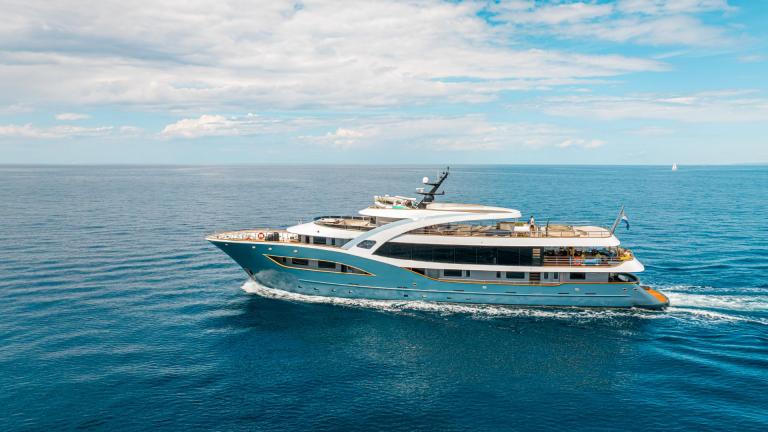 The 48-meter-long Bella with 10 cabins, ideal for exclusive charters in Split.