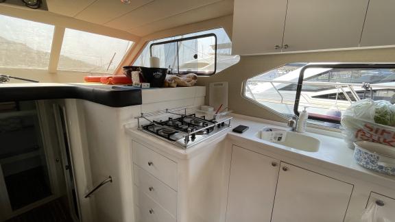 Fully equipped kitchen of motor yacht Sea Shell in Marmaris.