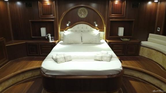 This luxurious master cabin offers first-class comfort and style on an 8-cabin gulet moored in Marmaris harbour.