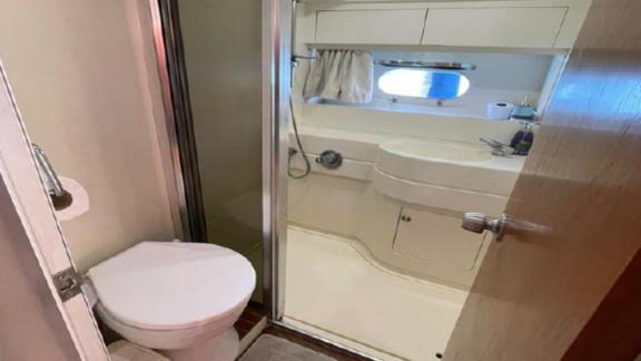 The bathroom on motor yacht Ayşe Sultan 1 is modern and comfortable.