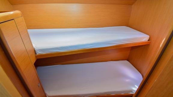 The twin bunk bed cabin on Anja Sophie offers comfortable sleeping space.