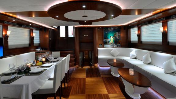 Exclusive guleta interior. You can see a set table and a white sofa