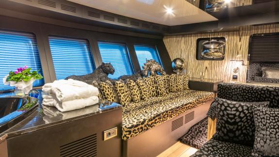 Leopard Sofa in the bedroom on the Emanuel Gulet. You can see the other animal figures