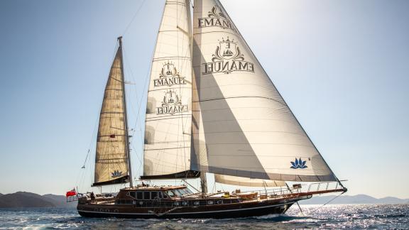 Luxury gulet Emanuel at sea with sails raised