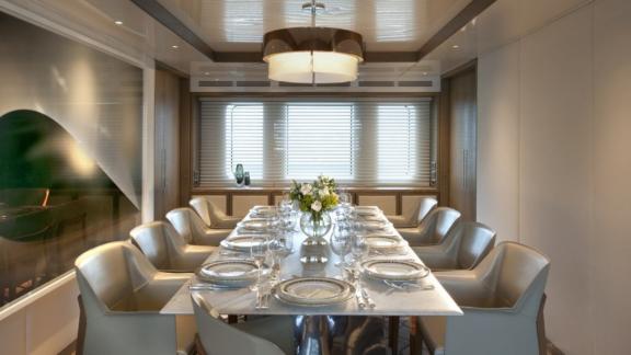 Dining room set with white tonnes used in M/Y Orient Star