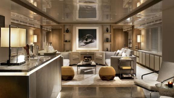 Lounge and unique design of a luxury yacht.