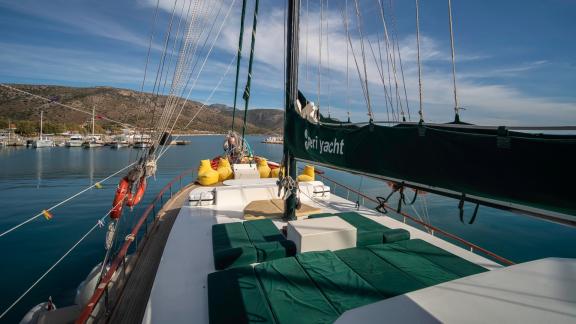 Sun deck of Gulet Peri in Marmaris, perfect for relaxing with a view of the calm sea.