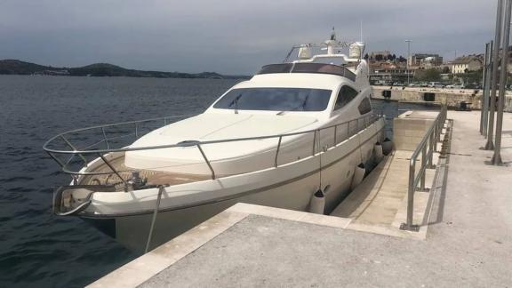Abacus 70 Noi Quattro is moored at Trogir Marina for daily and weekly motor yacht charter services.