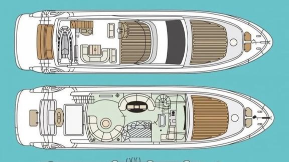 On Noi Quattro in Trogir, the layout shows upper and main decks, seating areas and bow deck for yacht charter.