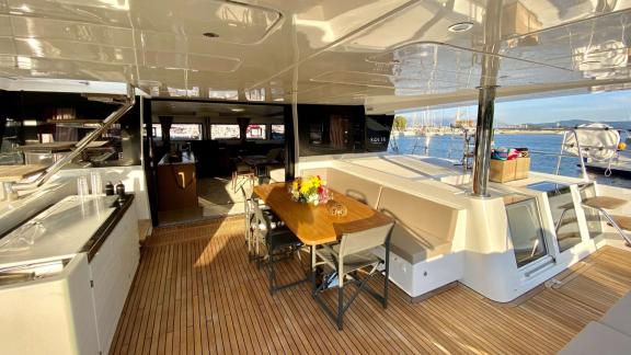 Grace Lagoon 620 catamaran features a cozy and elegant aft lounging area.