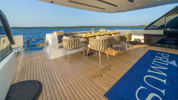 Experience sea-view dining on the aft deck of Sanlorenzo SL96A Primus.