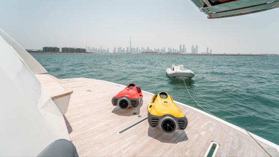 The entertainment deck of Dolce Vita offers modern equipment for sea activities.