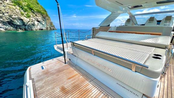 An Italy, Naples motor yacht charter lets you relax and sunbathe on the comfortable aft deck of La Dolce Vita.