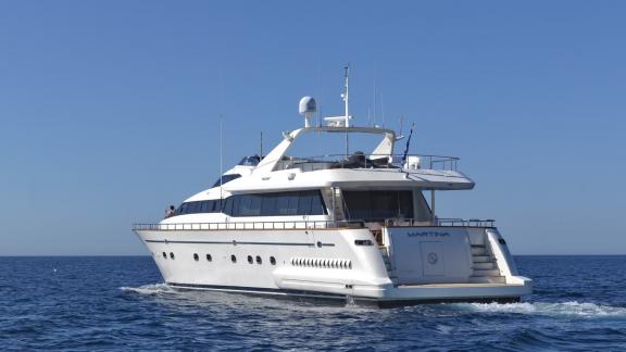 Enjoy the view from the stern of the 30-meter Motor Yacht Martina in Greece.