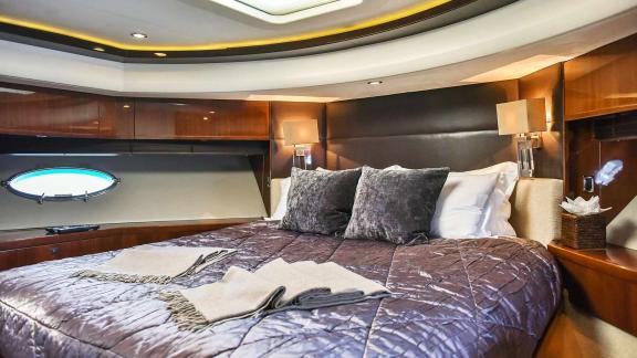 Stylish and comfortable bedroom with a special ambiance aboard the Motoryacht Agave in Split.