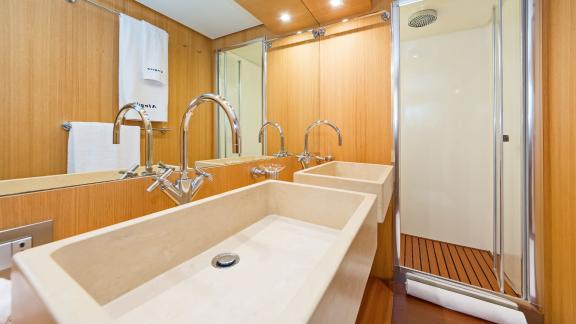 Stylish bathroom on Alegria with elegant fixtures and a spacious shower.