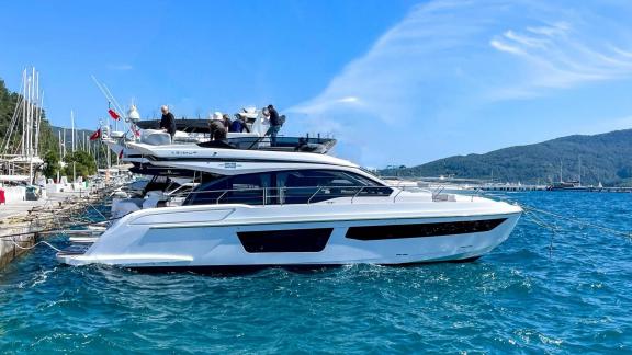 The Leeloo motor yacht is docked and moored at the marina in Šibenik.